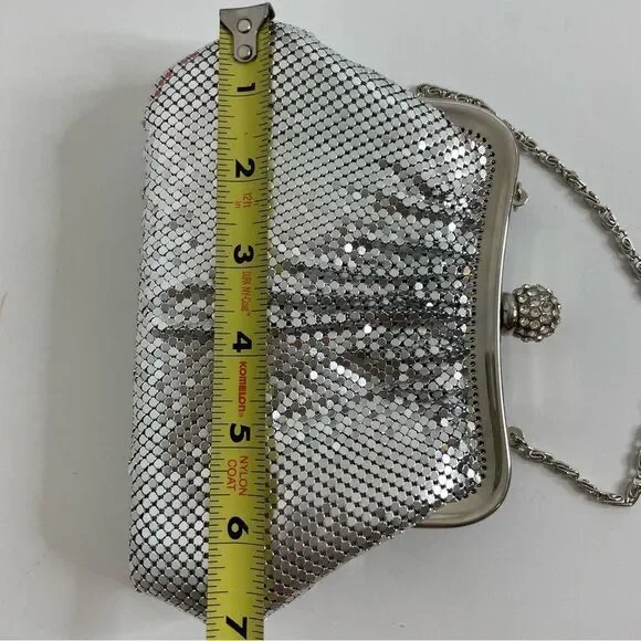 COPY - KATE LANDRY silver metallic mesh rhinestone evening purse formal event - Picture 4 of 15